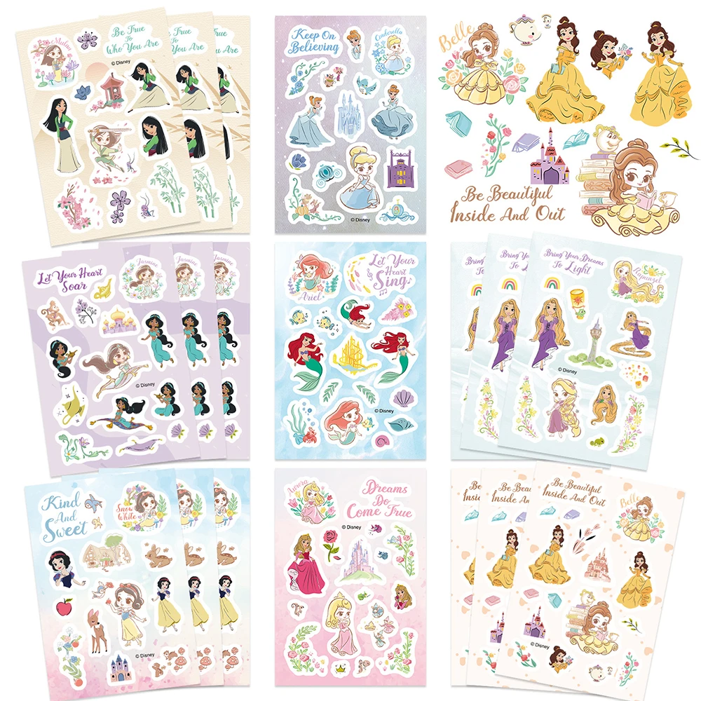 8/16Sheets Disney Princess Series Puzzle Stickers Cute Snow White Rapunzel DIY Assemble Jigsaw Decals for Suitcase Guitar Laptop