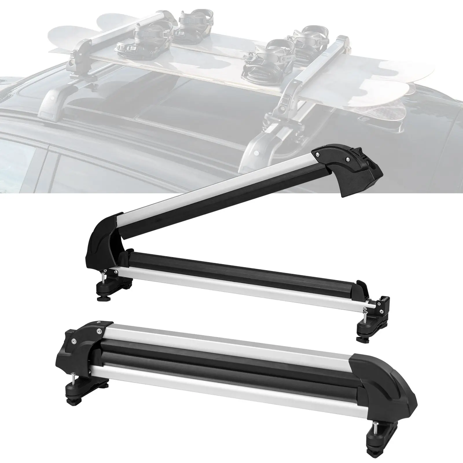 Ski and Snowboard Roof Rack, 31.7-Inch Universal for Car Fit Most Crossbars, Carry up to 6 Pairs of Skis or 4, Aluminum with