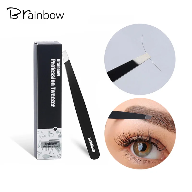 Brainbow 1pc Black Eyebrow Tweezer Eyelashes Extension Pinzette Double Eyelid Sticker Application Eyes Hair Removal Tool Make Up