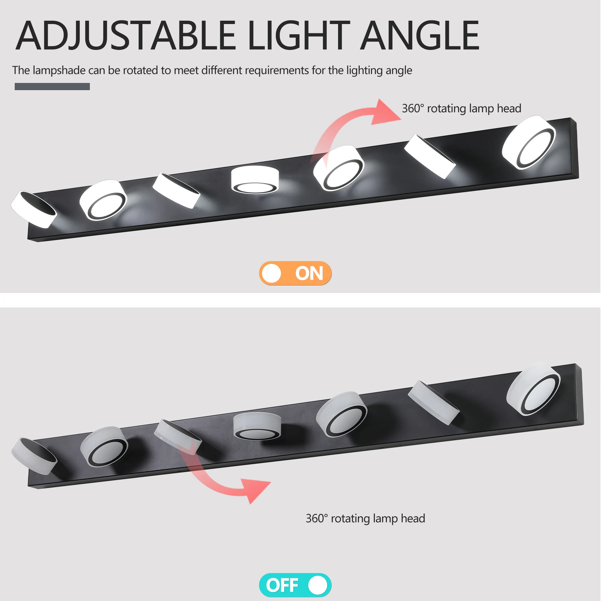 7-Light Bathroom Vanity Light Over Mirror Matte Black LED Vanity Lighting Fixtures 360°Rotating Lamp Head (Cool White 6000K)