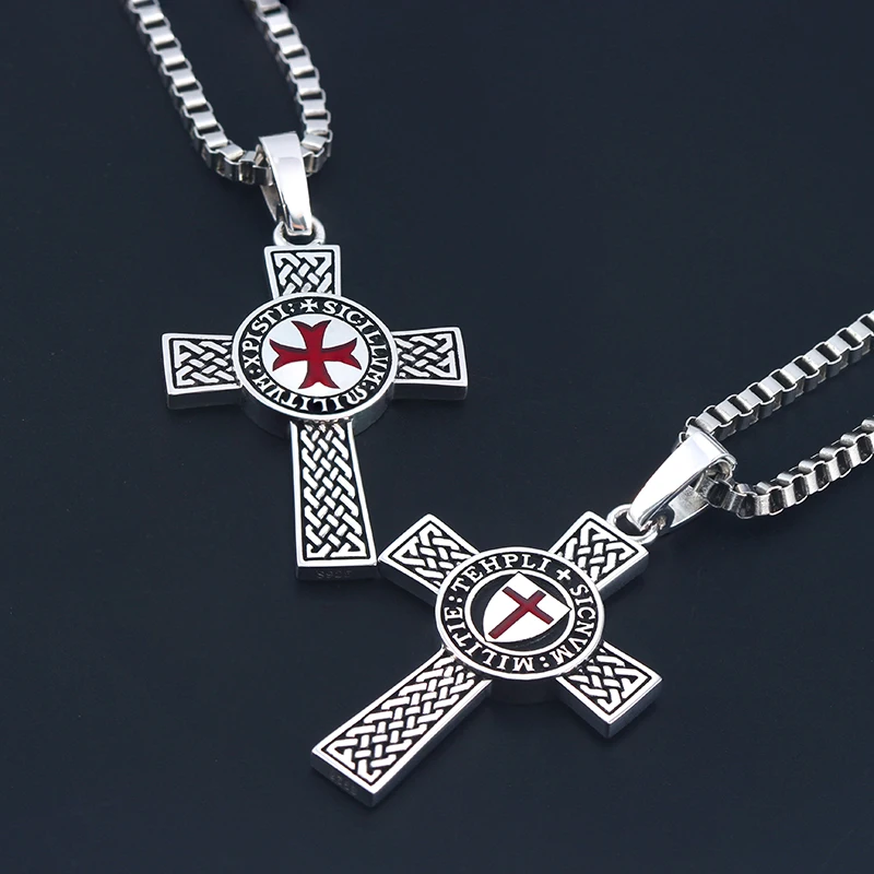 Cross Templar 925 Silver Classic Pendant Necklace Double-sided Men\'s Amulet