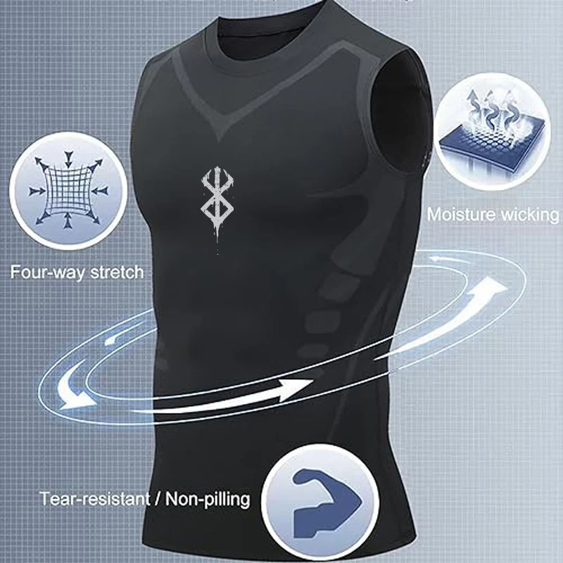 Compression Sleeveless Shirt Men Gym Fitness Basketball Sport Vest Manga Tight Tank Mesh Quick Drying Top Breathable Summer Male