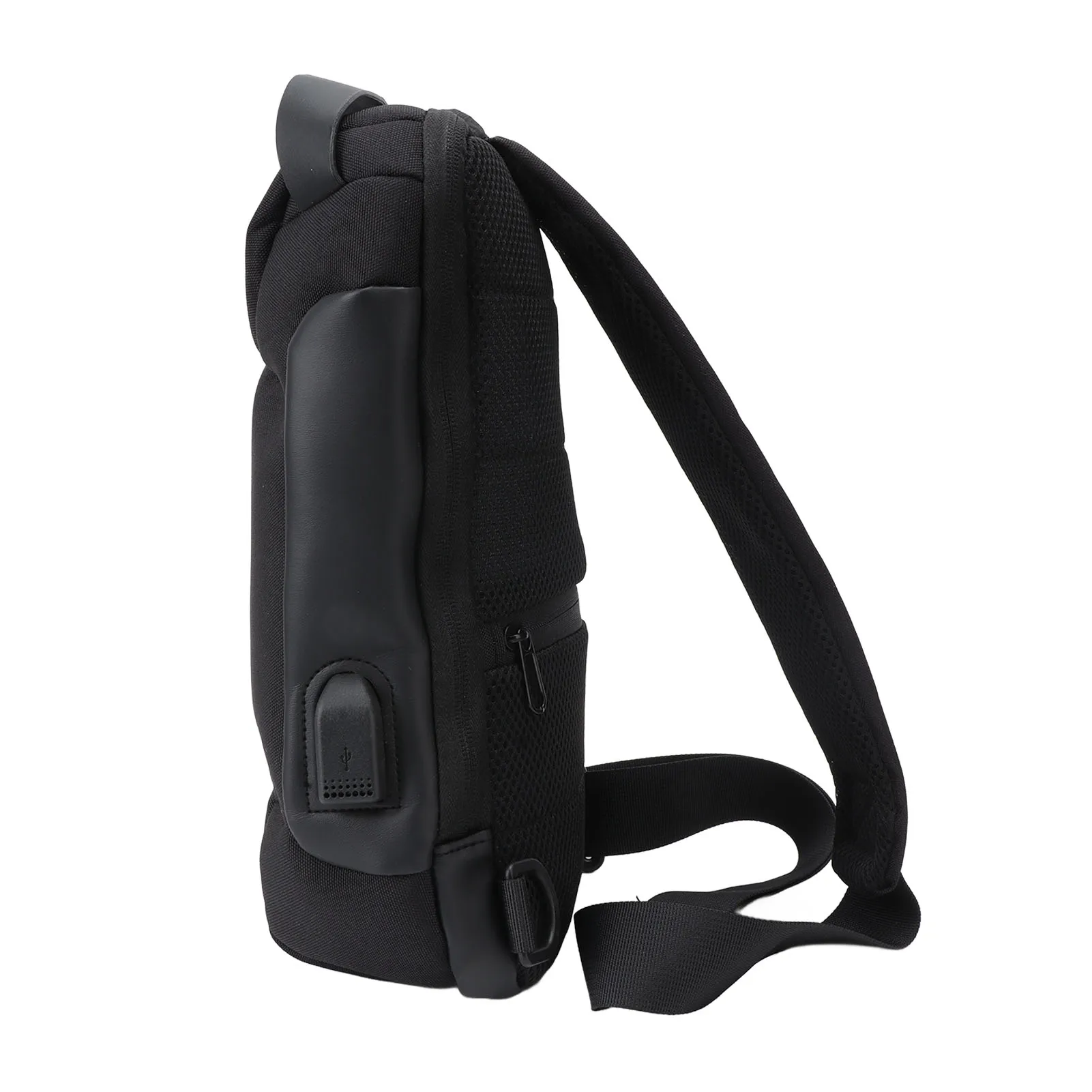 Shoulder Backpack Oxford Cloth Large Capacity Lockable Zipper Portable Sling Bag for Women Men Black 1 Piece 320g