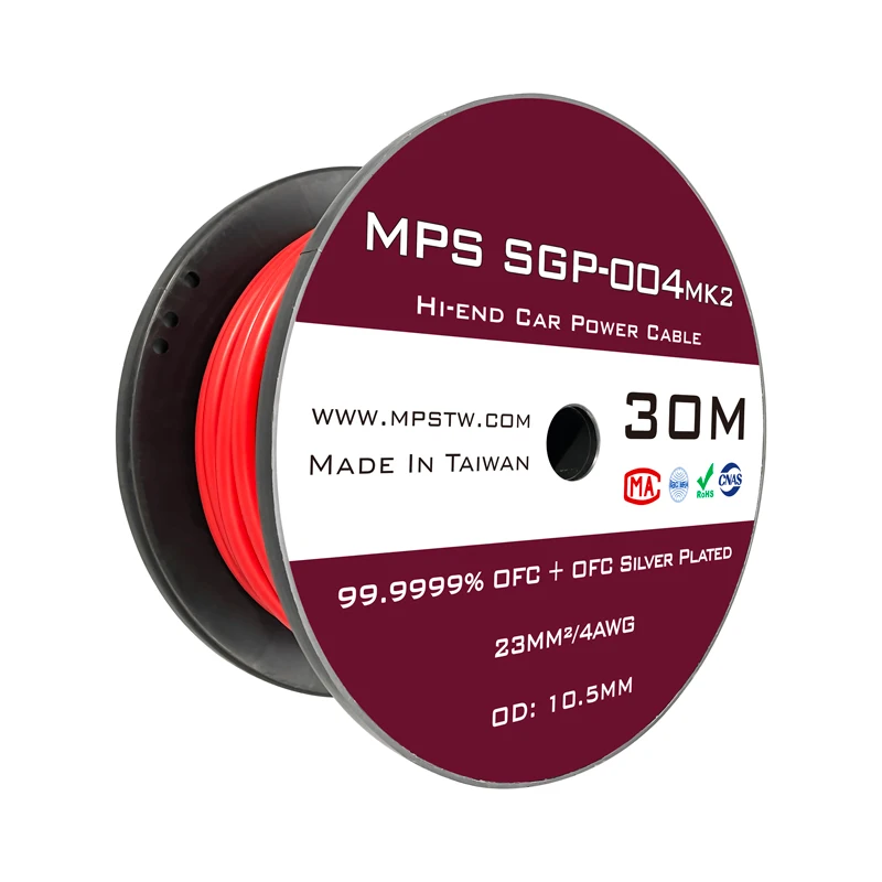 HiFi MPS SGP-004MK2 99.9999% OFC+OFC  Silver Plating  4AWG Car Audio Battery DC Power Cable Made In Taiwan
