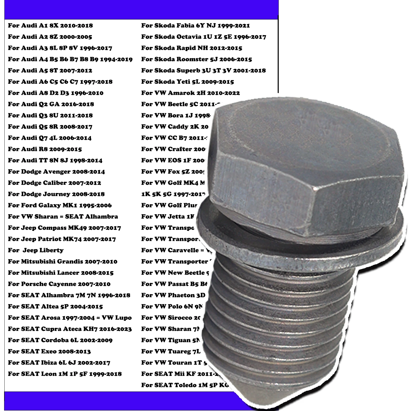

M14x1.5x22 Масляный картер двигателя, пробка сливного уплотнения, шайба, винт, резьба для Audi Dodge Ford Jeep Mitsubishi Porsche SEAT Skoda VW