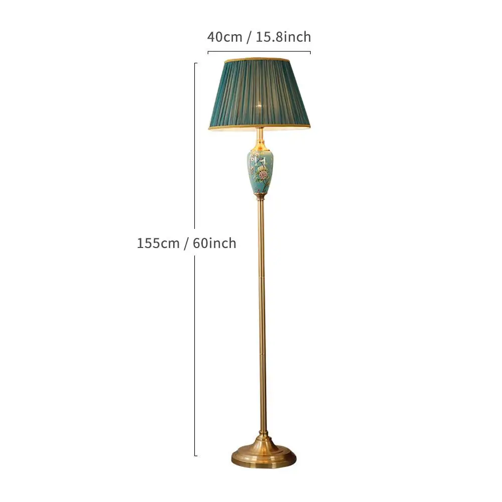 Europese retro keramische vloerlamp met vintage stoffen lampenkap, staande lamp voor woonkamer, hoek, slaapkamer, leeslamp aan het bed.