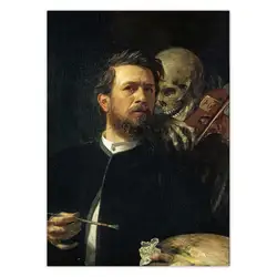 Self Portrait with Death Playing the Fiddle Arnold Bocklin Canvas Print Wall Art Reproduction Gothic Painting Vintage Poster