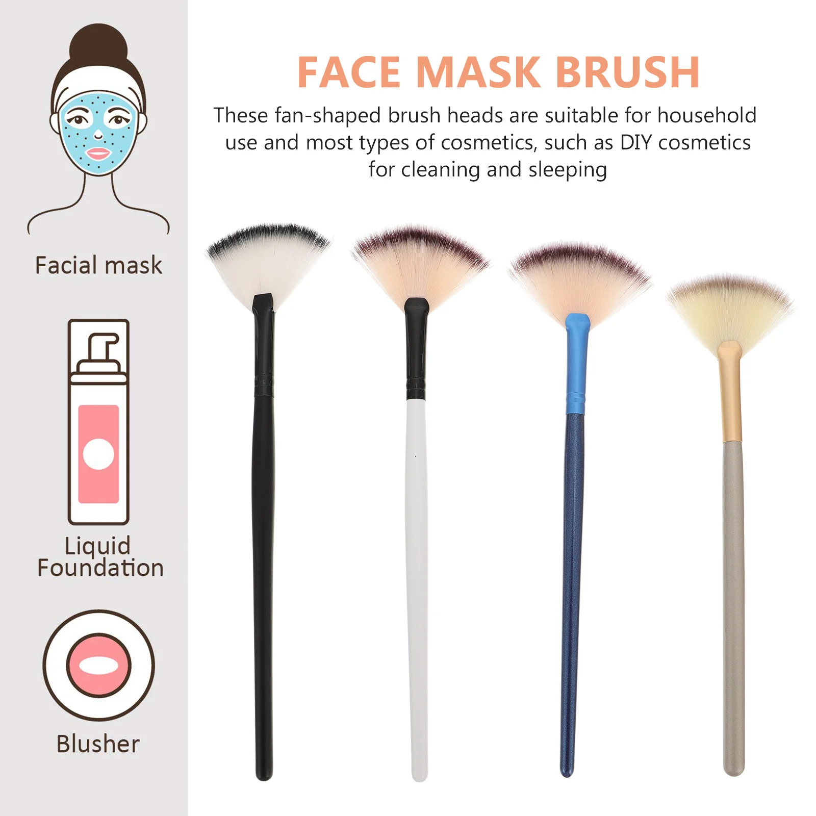 4 Uds. Cepillo Facial en forma de abanico, cepillo de belleza con mango de madera multiusos para mascarilla para dormir, colorete, contorno, bordes difusores, suministros de maquillaje