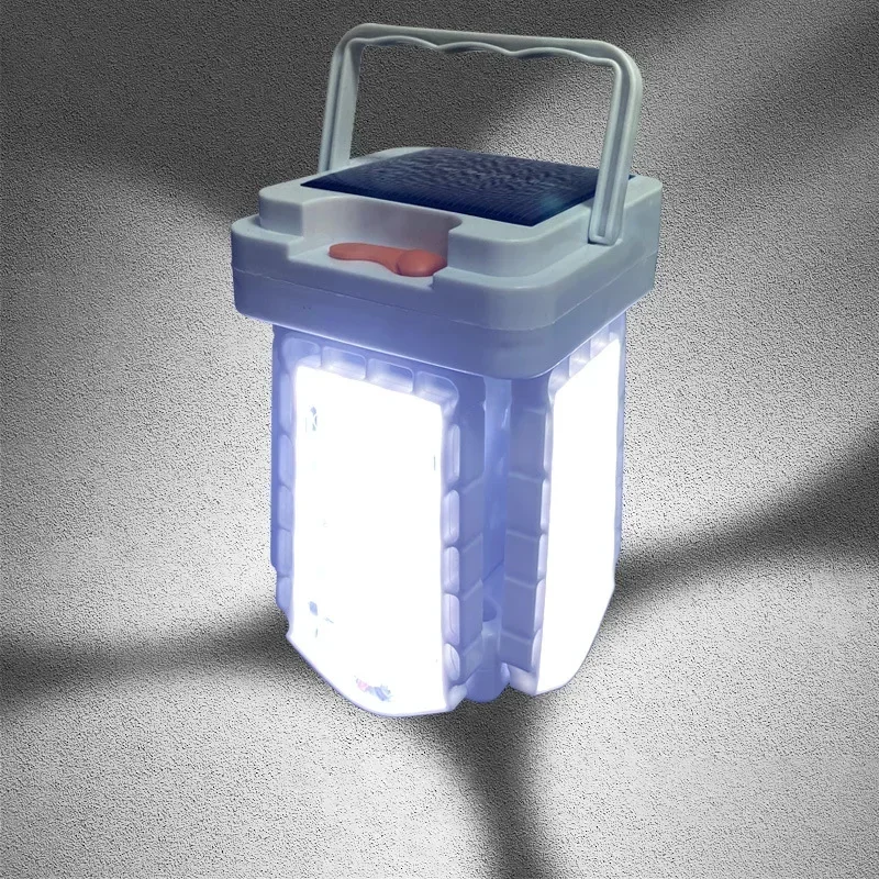 Solar Folding Camping Lantern USB Rechargeable Outdoor Emergency Lamp Portable Work Light, Hanging Tent Bulb for Fishing 3 Modes