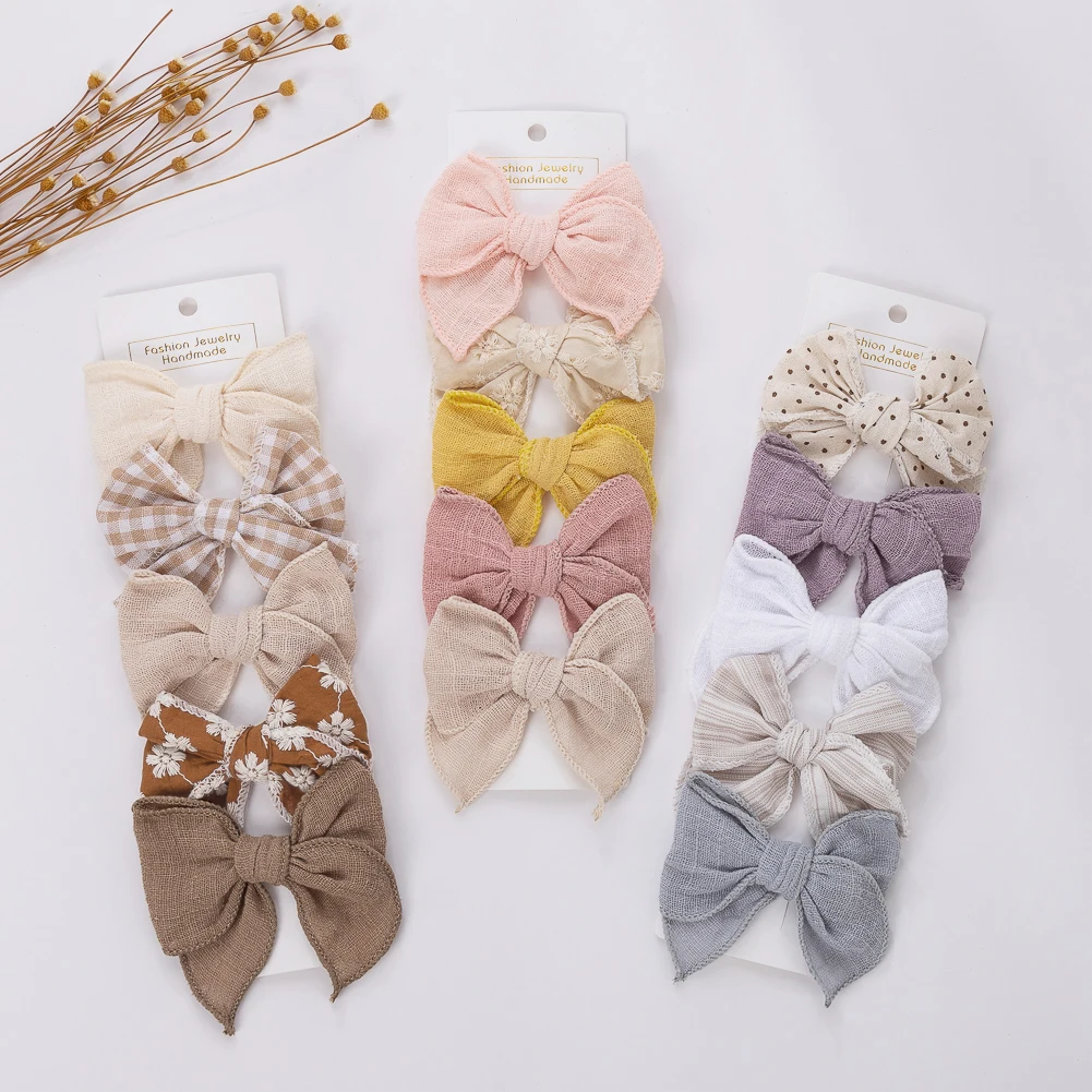 

5Pcs/Set Muslin Cotton 8cm Hair Bows Clips for Princess Girls Kids Cute Korean Hairpins Hairgrips Flower Dot BB Barrettes