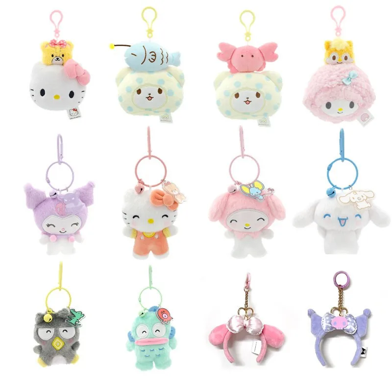 

Kawaii Sanrio Keychain My Melody Kuromi Cinnamoroll Hello Kitty Cartoon Plush Doll Pendant Backpack Keychain Birthday Gift