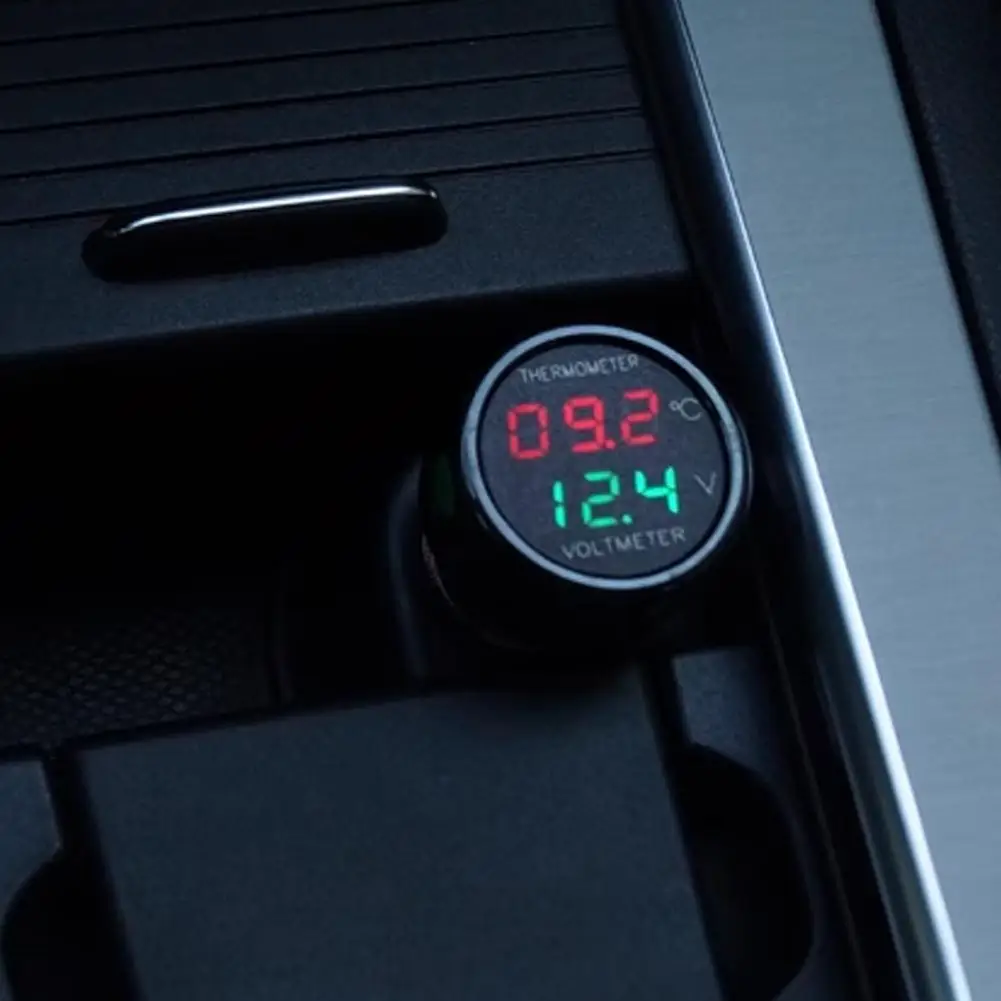 3 In 1 12/24V Car Volt Meter With Digital LED Display USB Charging Charger Temperature Meter Voltmeter Charger Cigarette Lighter