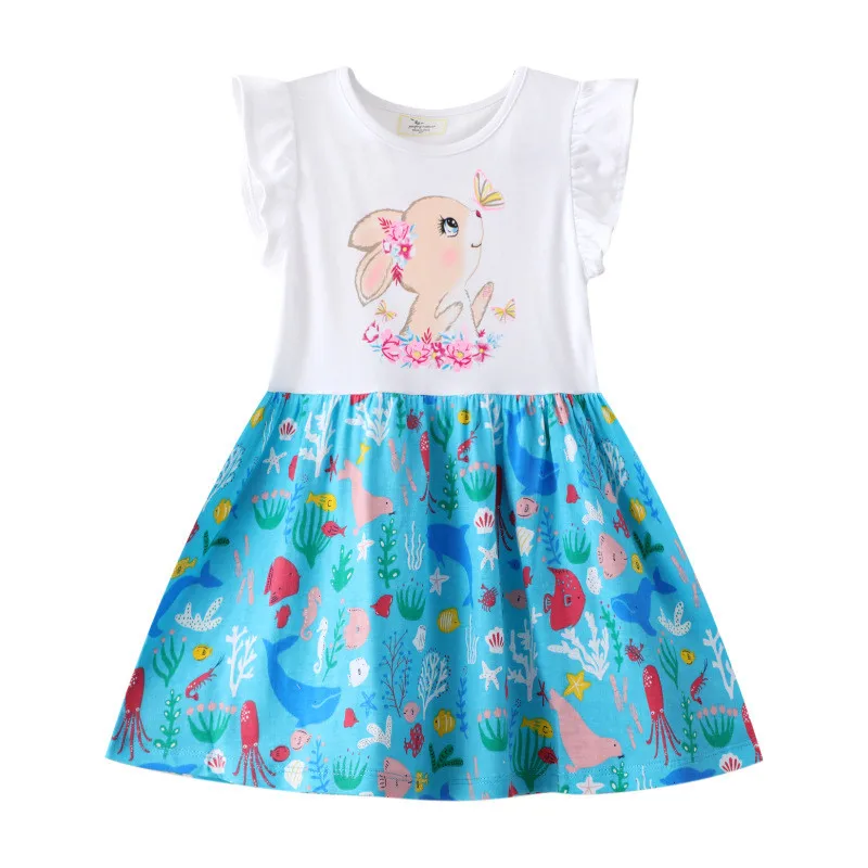 Jumping Meters Hot Selling Summer Short Sleeve Flowers Hearts Embroidery Cotton Princess Girls Dresses Baby Birthday Frocks