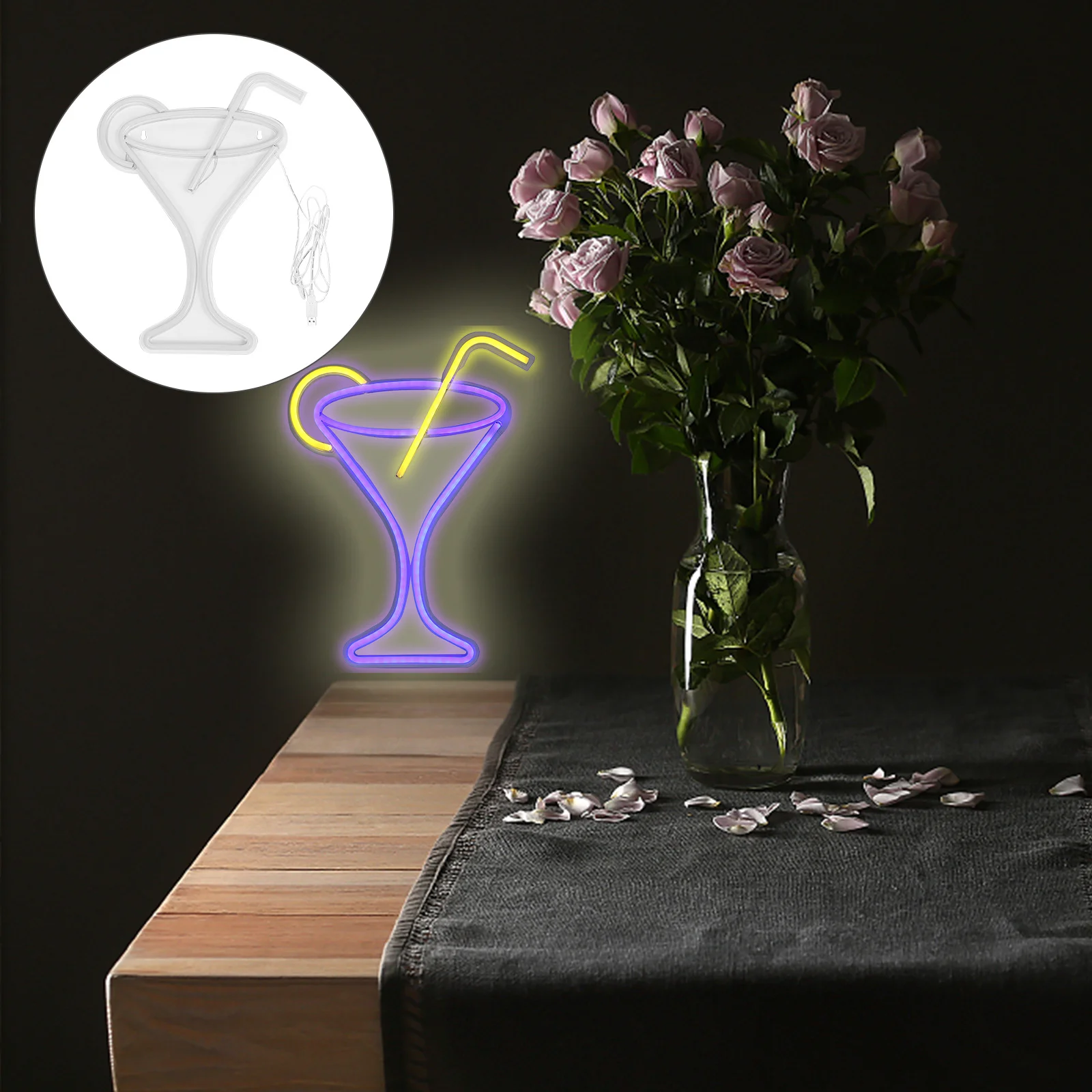LED ضوء النيون تسجيل الإبداعية كوكتيل شكل USB بالطاقة ليلة مصباح منضدية بار غرفة نوم الديكور كوكتيل تصميم ضوء النيون