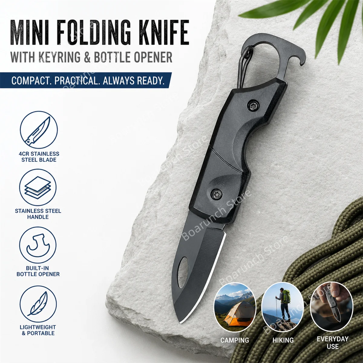 Portable Folding Keychain Knife, Bottle Opener, Stainless Steel. Outdoor EDC Pocket Knife. Multi-functional Camping Knife.