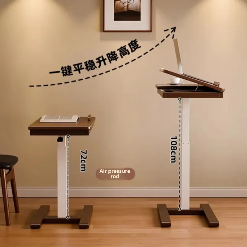 Solid Wood Laptop Desk Movable Bedside Table for Bedroom Pneumatic Lifting Office Tables Multi-Functional Sofa Side Tables