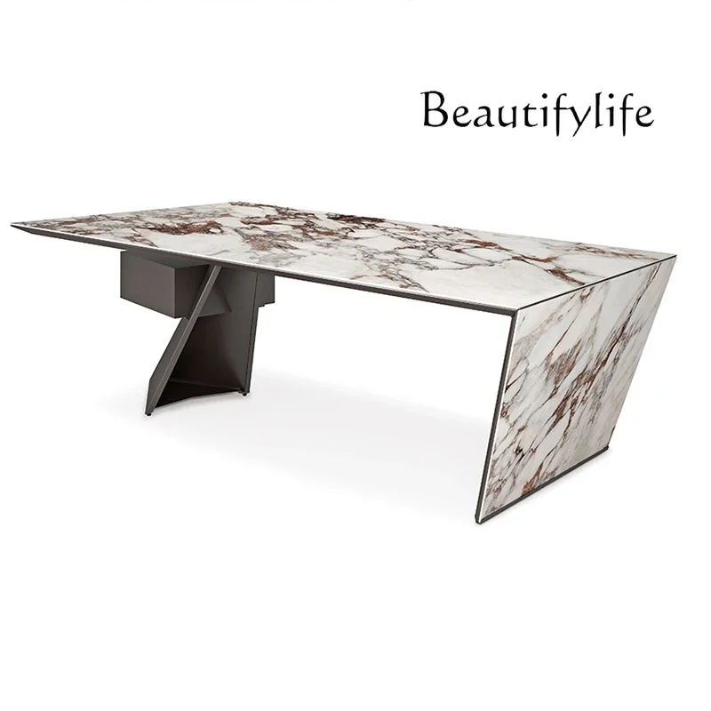 XX Rock Slab Boss Table Desk Home Designer Italian Minimalist Computer Desk Stainless Steel Desk Writing