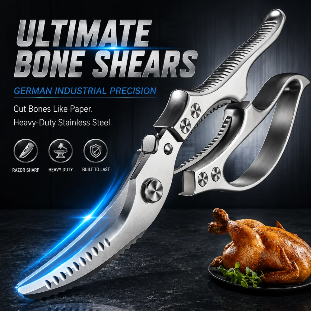 Stainless Steel Chicken Bone Scissors Heavy Duty Kitchen Scissors Non-Slip Ergonomic Handle for Chicken Bones, Fish Spines,