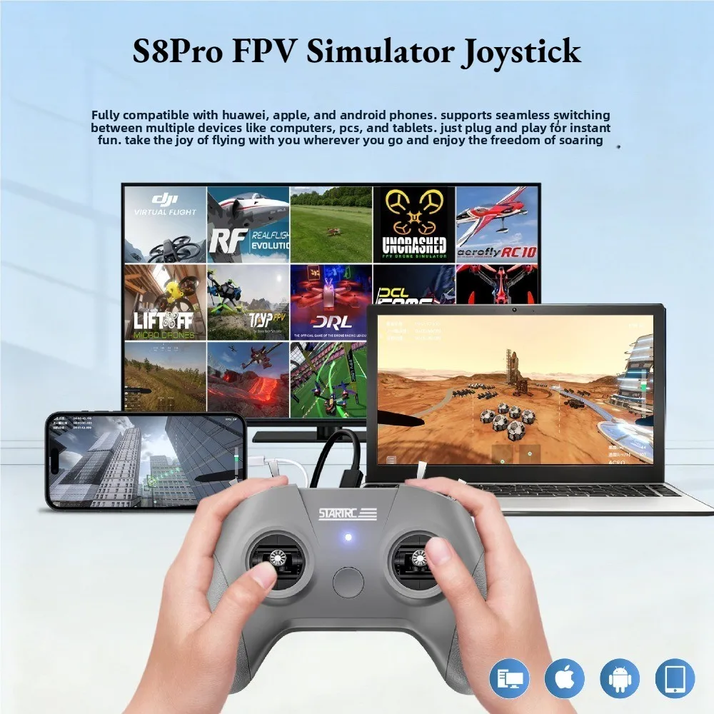 

Джойстик-симулятор S8Pro FPV для тренировок с дронами, совместимый с пультом DJI FPV, передатчиком Uncrashed Liftoff DRL RC