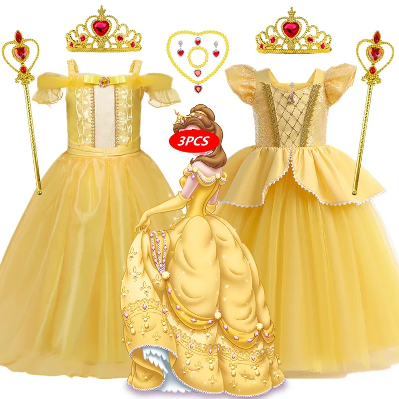 

Princess Belle Cosplay Dress Yellow Dress Halloween Costume for Kids 2025 Beauty and the Beast Birthday Party Clothes Vestidos