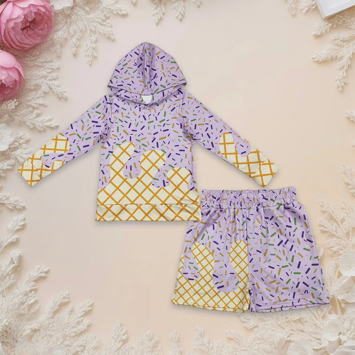 

Toddler Kids Mardi Gras Sprinkles Drip Outfit Baby Boy Long Sleeve Hoodies Shirt Children Pocket Shorts Sets Clothing Wholesale