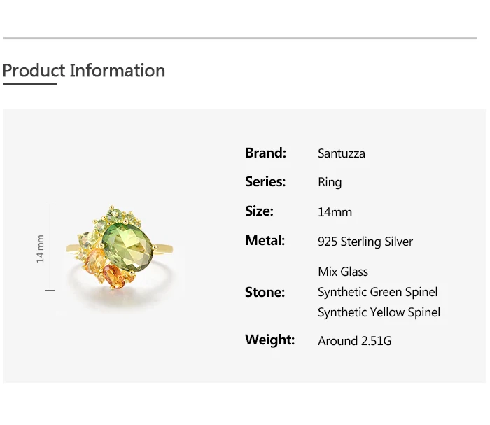 SANTUZZA Echter 925 Sterling Silber Ring für Damen Funkelnder Synthetischer Grüner Spinell Wunderschöne Hochzeitsgeschenke Edler Schmuck – Detail 6