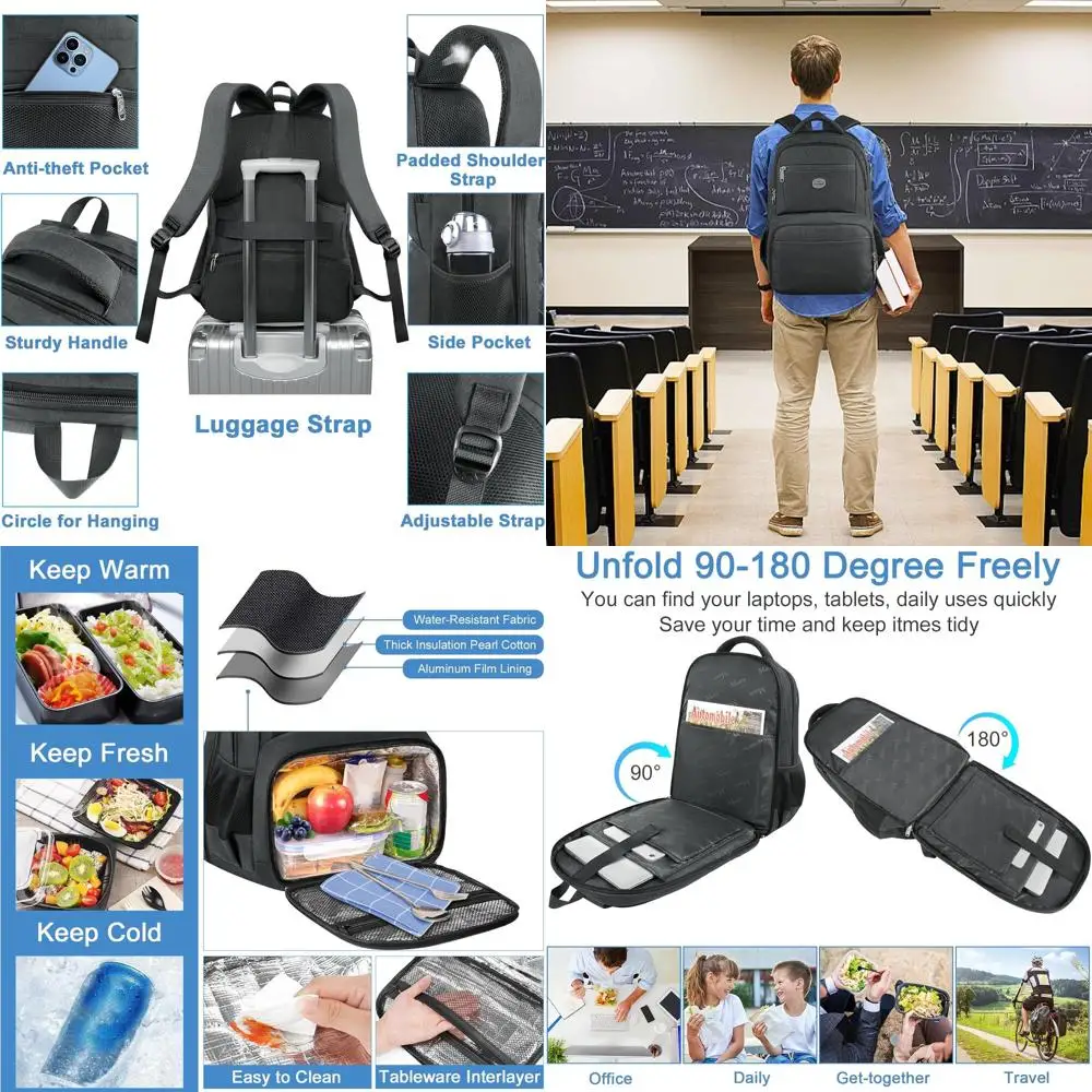 17 Mochila para portátil con TSA, antirrobo, puerto USB, resistente al agua para viajes y universidad