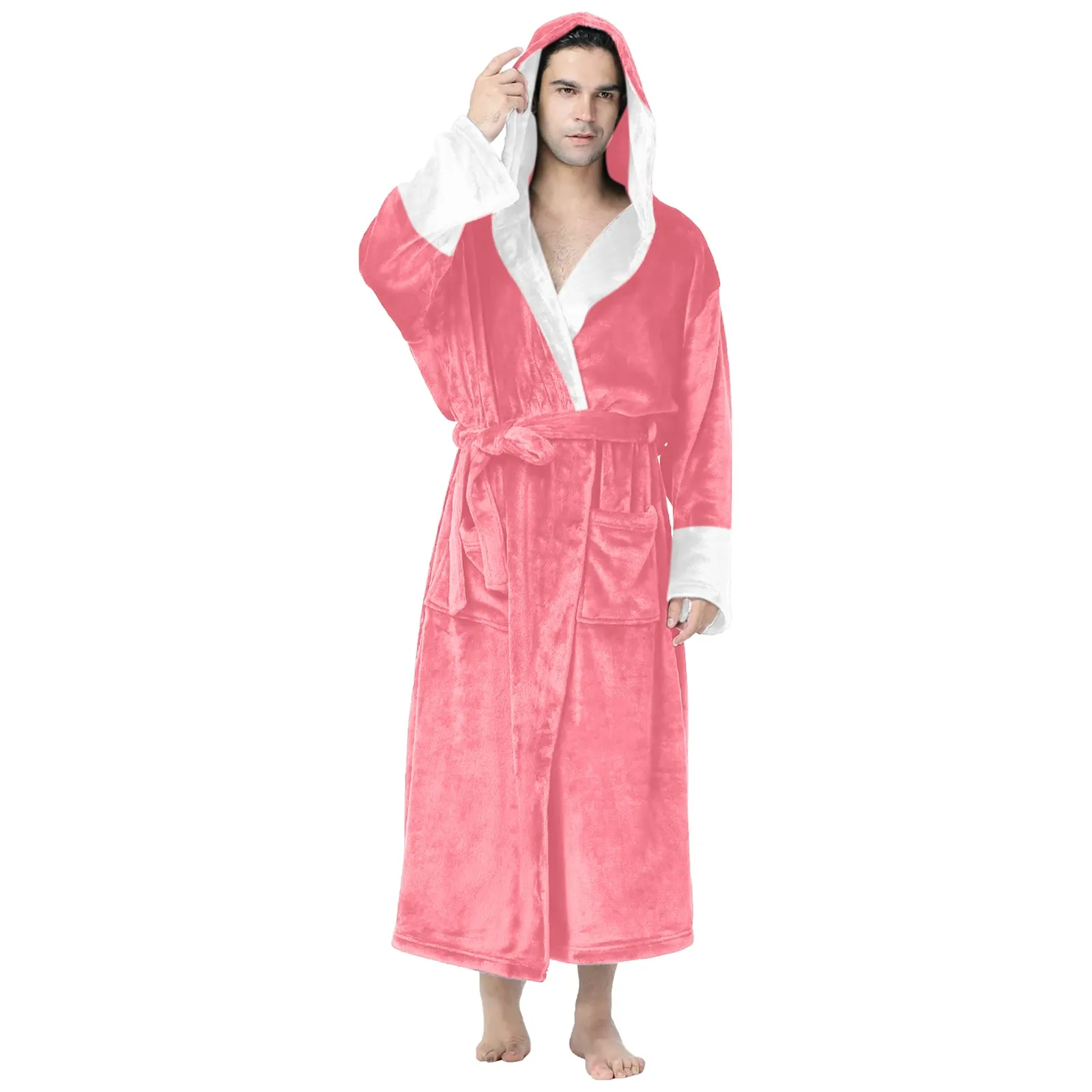 Man Winter Warm Flannel Robe Plush Shawl Male Bath Robe Lounge Home Bathrobe Clothes Nightgown Sleepwear Casual Long Sleeve Mens