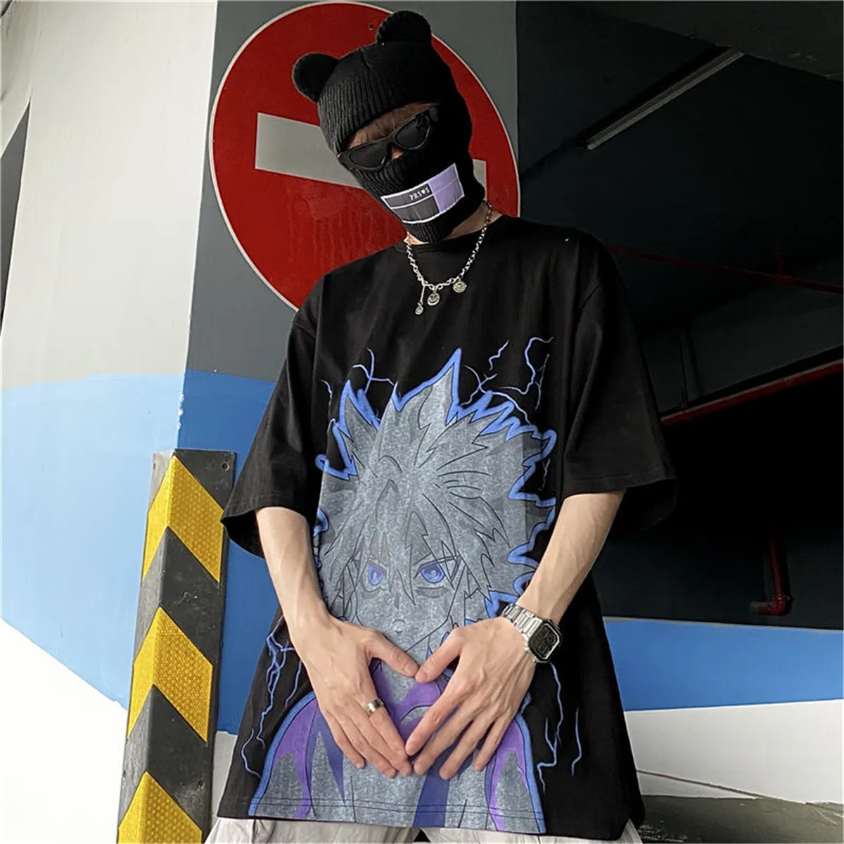 White Cartoon Cool T-Shirt Male Funny Harajuku Anime T Shirt Men Fashion Japan Hip Hop Loose Short Sleeve Gothic T Shirts Girls