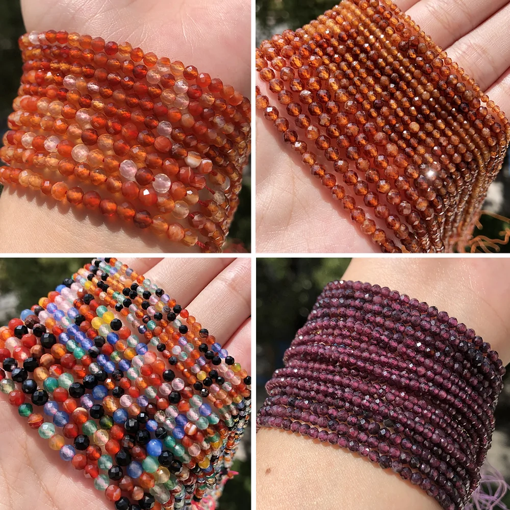 Orange Red Small Stone Beads 2 3 4mm Faceted Garnet Coffee Agate Red Tourmaline Loose Spacer Bead Diy Bracelets Jewelry Making