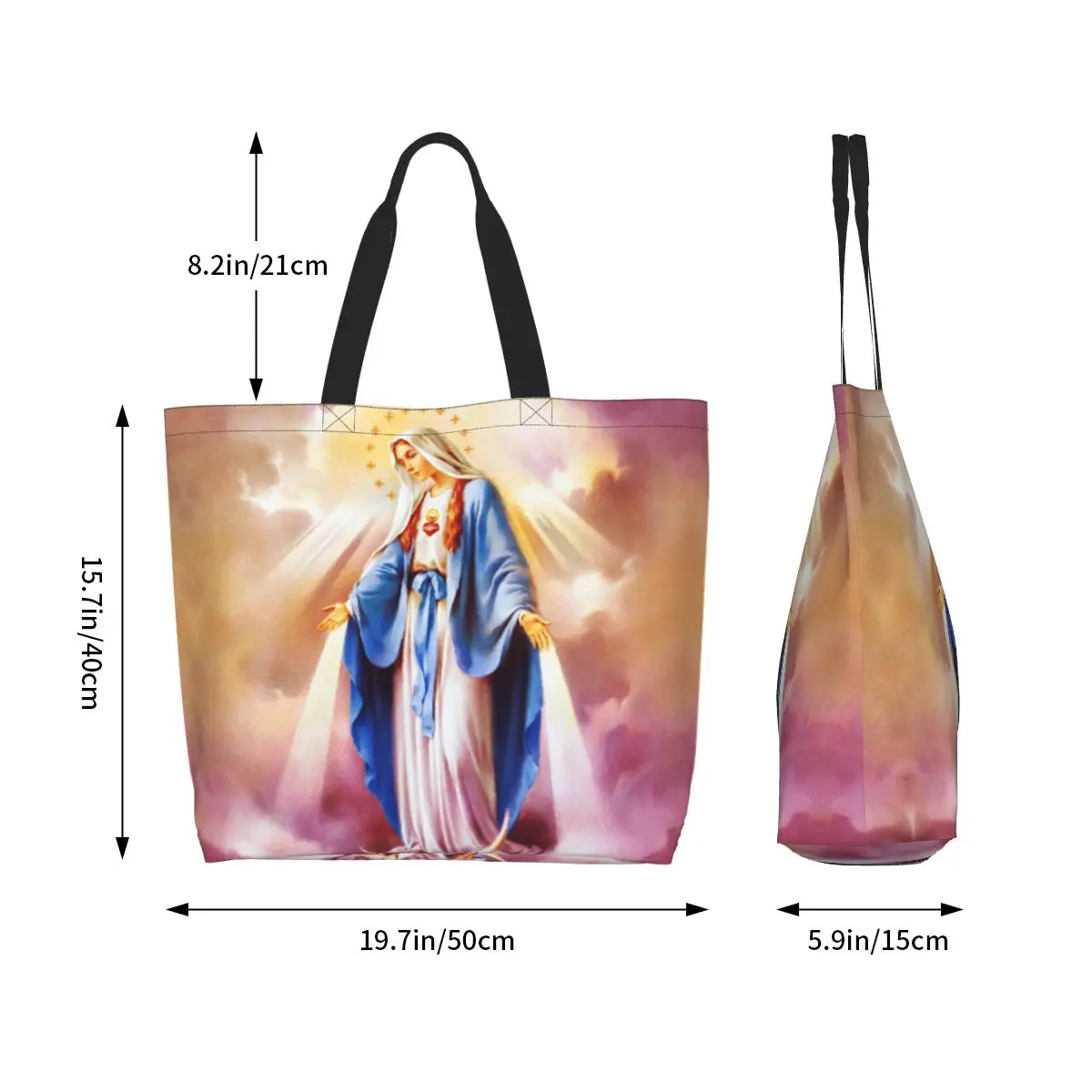 Custom Catholic Virgin Mary Shopping Bag Women Shoulder Canvas Tote Bag Durable Our Lady of Guadalupe Groceries Shopper Bags