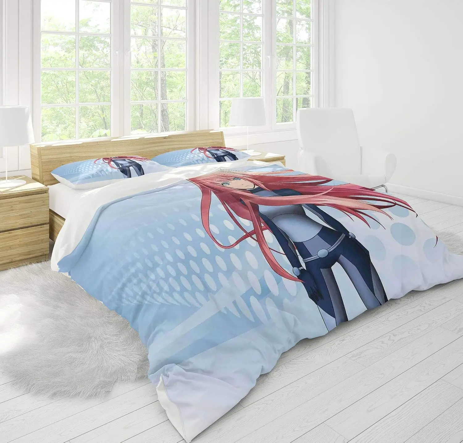 Anime Futuristic Girl Bedding Set Sci-Fi Manga Duvet Cover with 2 Pillow Shams Japanese Style Decor 3-Piece Single Twin Size