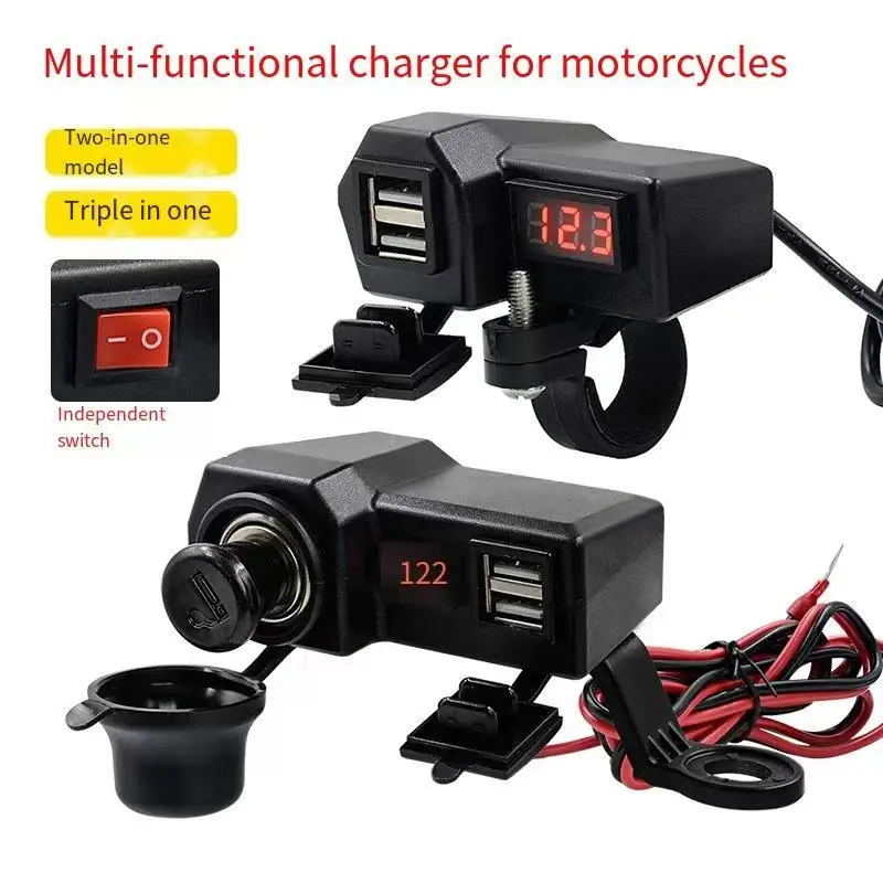 

Motorcycle mobile phone charger 3.4A dual USB with cigarette lighter 10-24V with voltage display meter modification accessories