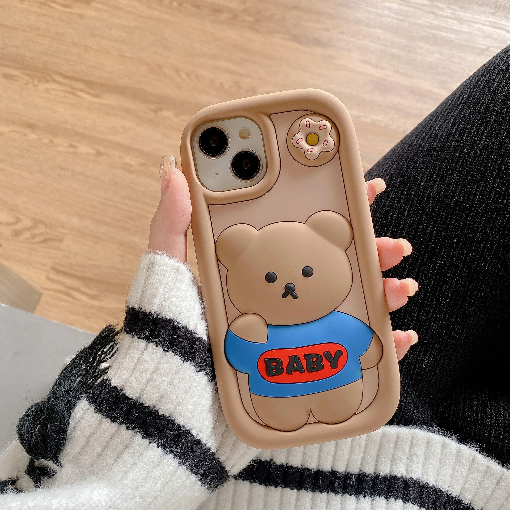 New Cute Bear Rabbit Cartoon Phone Case For iPhone 11 12 13 14 Pro Max/Pro Stereoscopic Silicone Soft Back Cover