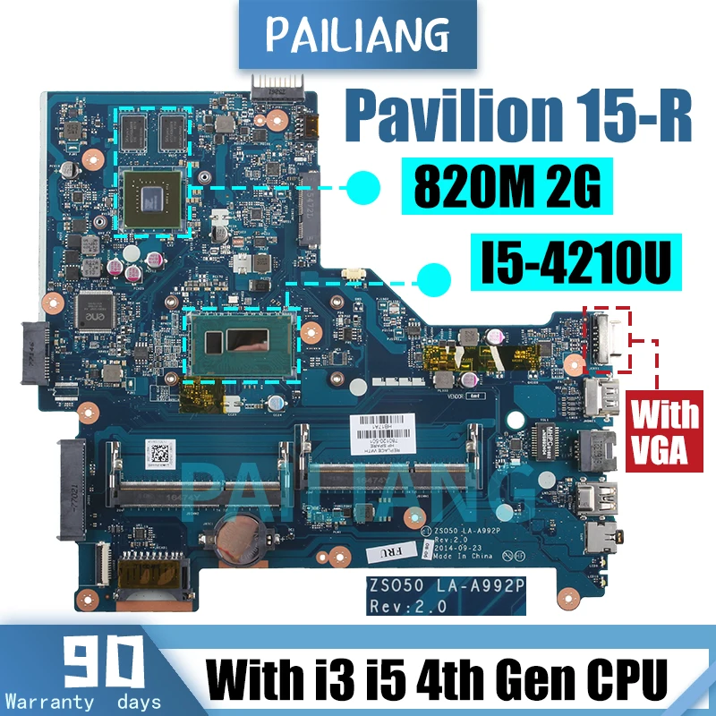 For HP Pavilion 15-R  Laptop Motherboard LA-A992P 765316-501 760968-501 775395-501 i3 i5 4th Gen GPU 2G Notebook Mainboard