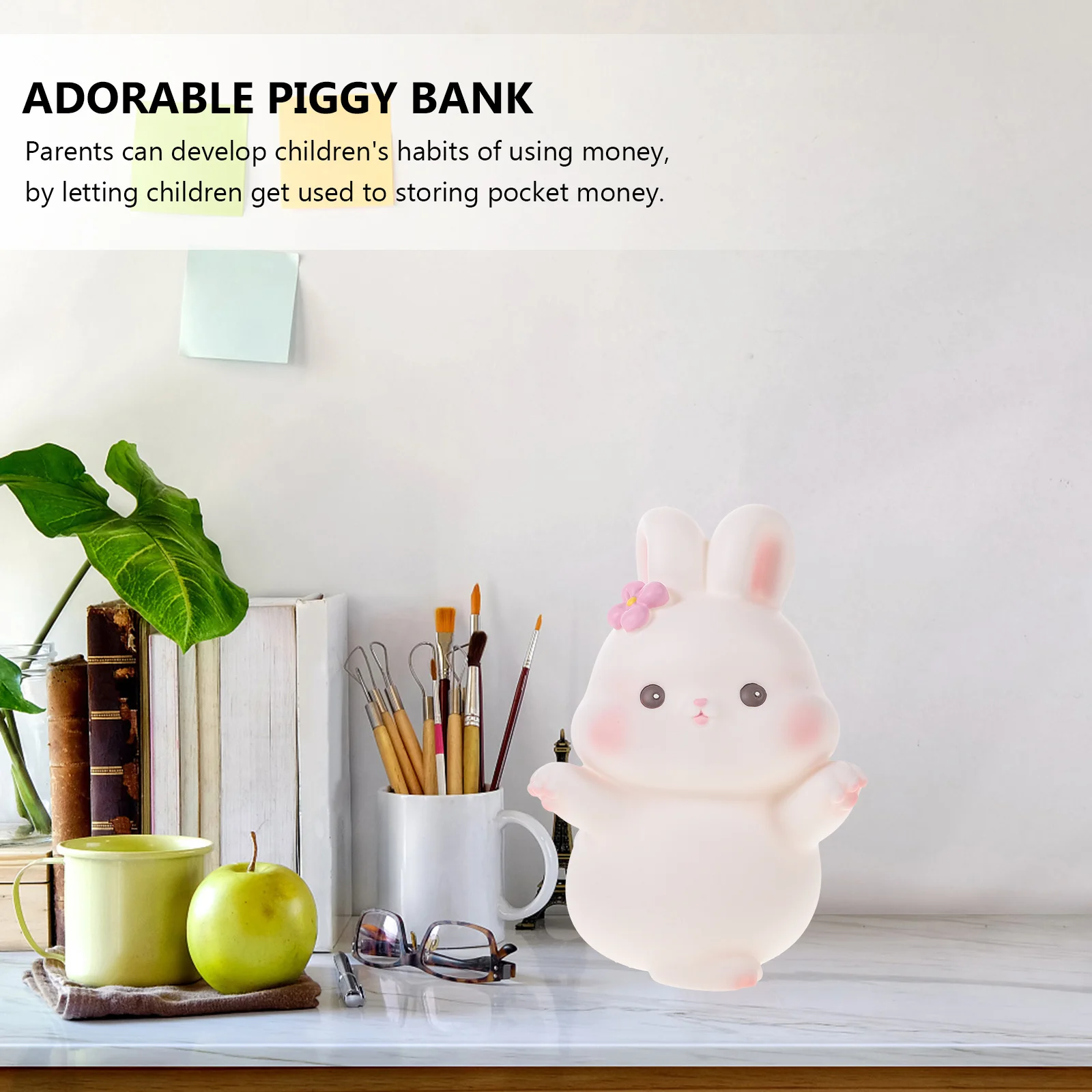 بنك توفير على شكل أرنب، حاوية عملات معدنية مزخرفة متينة، تصميم جميل، ديكور مكتب منزلي، ملحقات توفير أموال البنك #1