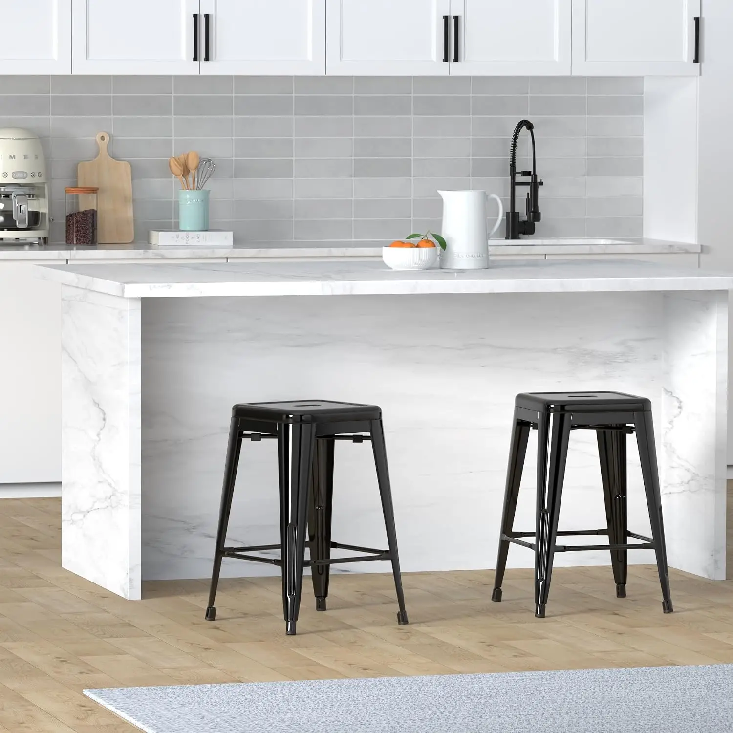 24 Inch Metal Bar Stools Set Of 4 Stackable Indoor Outdoor Black, Customized