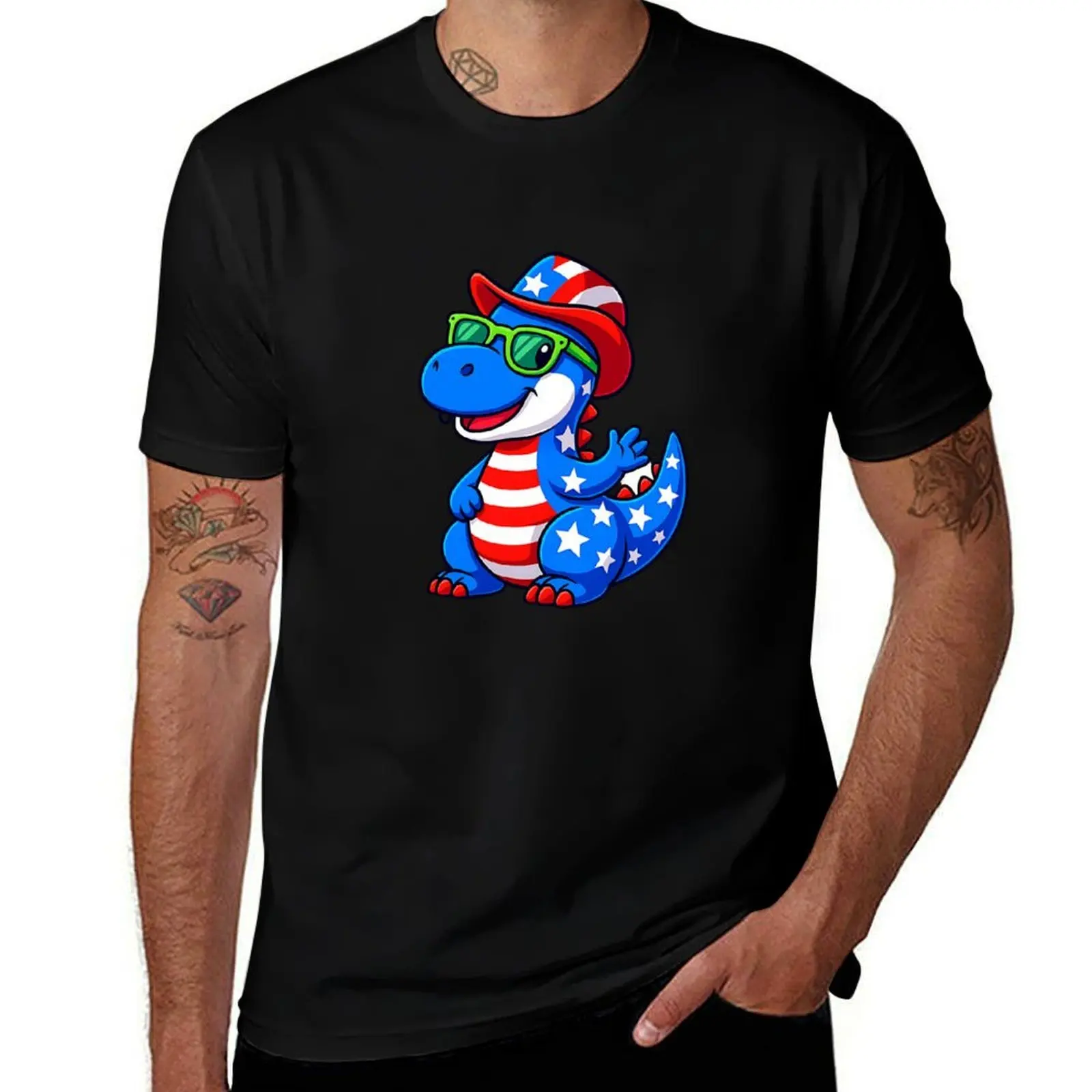 

American Flag Cute Dinosaur 4 th of july T-Shirt blanks boys animal print funny gifts mens clothing