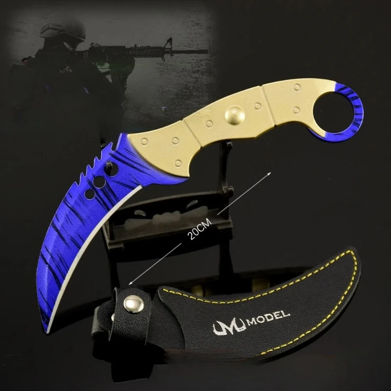 8,66 pulgadas Go juego periférico Karambit zafiro · cuchillo de garra dentada espada Katana arma de Metal modelo samurái juguetes de entrenamiento regalo artesanal