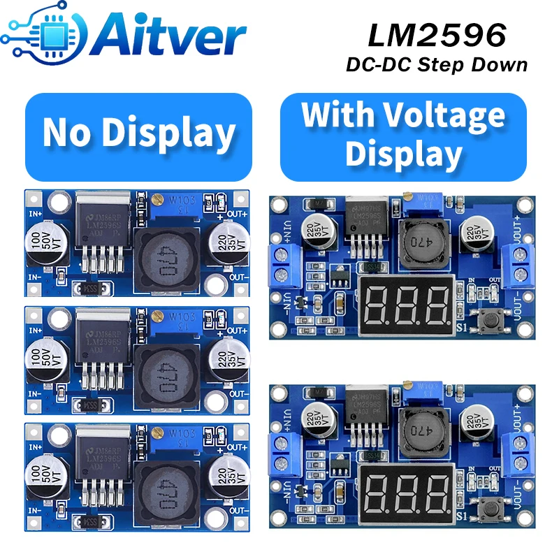 LM2596 DC-DC Buck Converter Adjustable 1.25 to 35V 3A With Display and Basic Version Step Down Power Supply Module