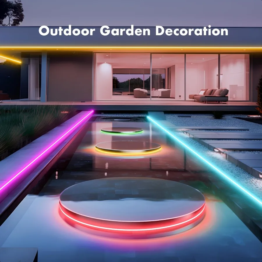 أضواء حبل النيون 16.4FT RGB LED قطاع أضواء App التحكم IR عن بعد في الهواء الطلق IP67 مقاوم للماء مزامنة الموسيقى تصميم مرن ذاتي الصنع fo