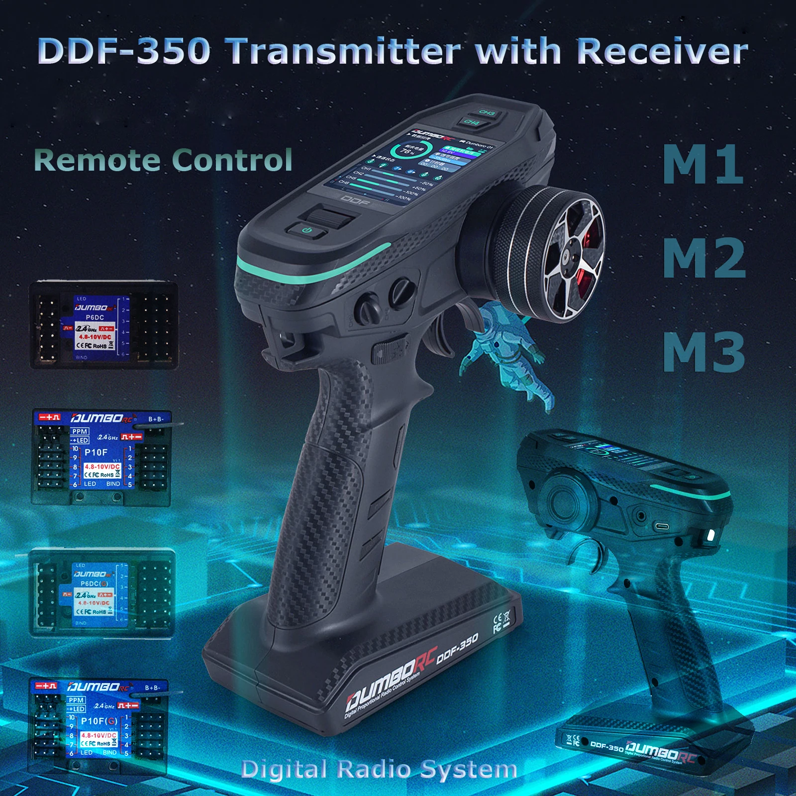 DUMBORC Remote Controller DDF-350 2.4GHZ 10CH HD Screen RC Transmitter with Receiver Radio system for RC Car Boat Tank Plane