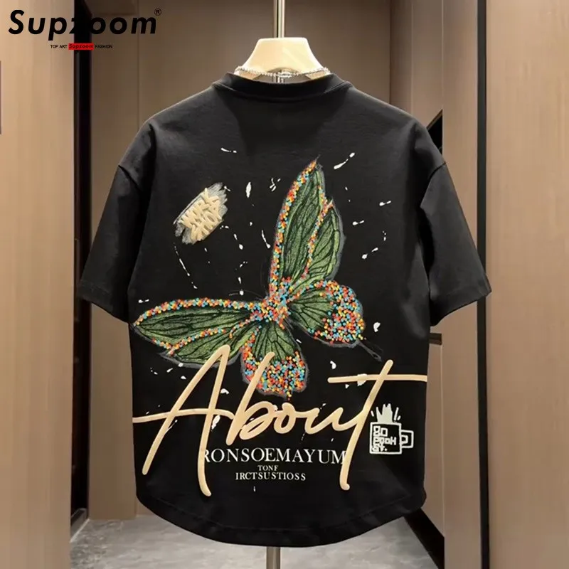 Supzoom New Arrival Summer Top Fashion Printed Butterfly Short O-neck Casual Hip Hop Heavy Texture Cotton Ins Loose Men Tshirt