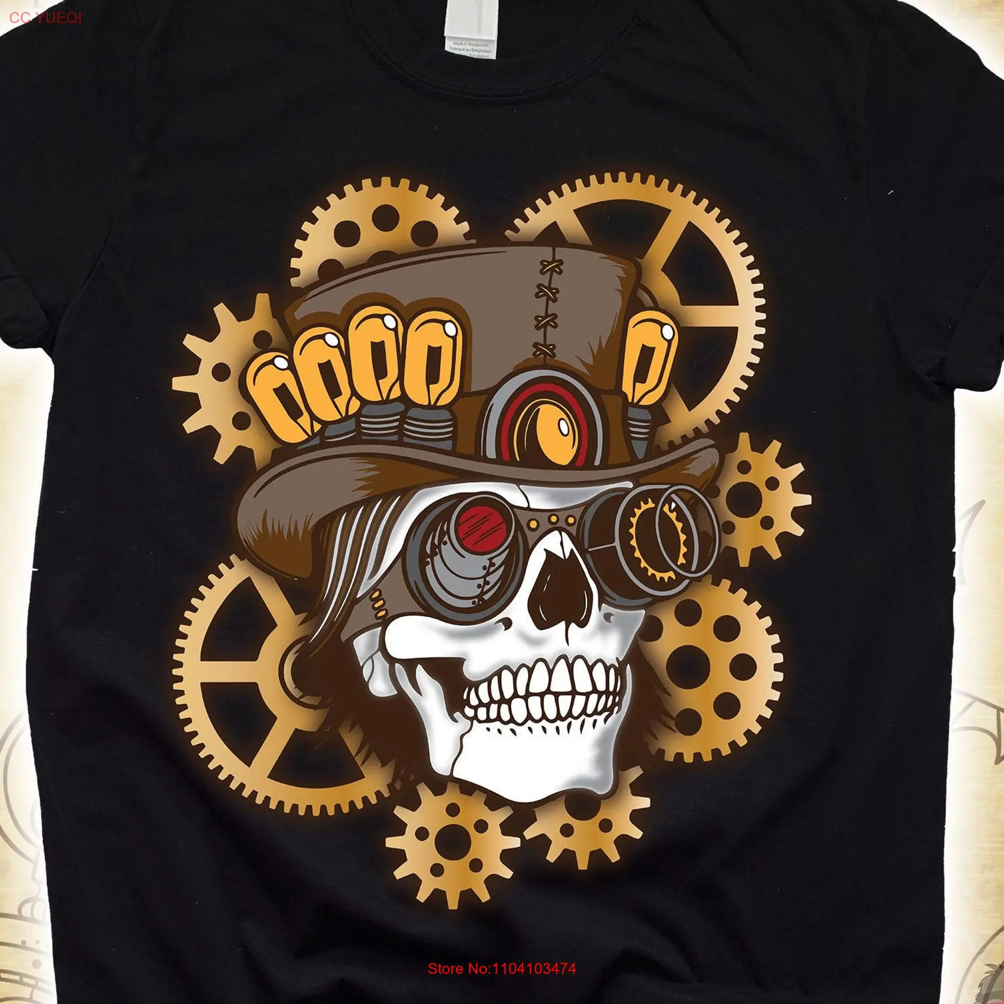 Skull Steampunk T Shirt for Kids Sci Fit Steam punk Art Drawings Aesthetic Fantasy Victorian Era long or short sleeves