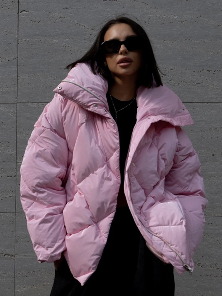 2024 Winter New Cotton Padded Puffer Parka Oversize Streetwear Matte Glossy Waterproof Snow Parka Loose Coat Zipper Outerwear