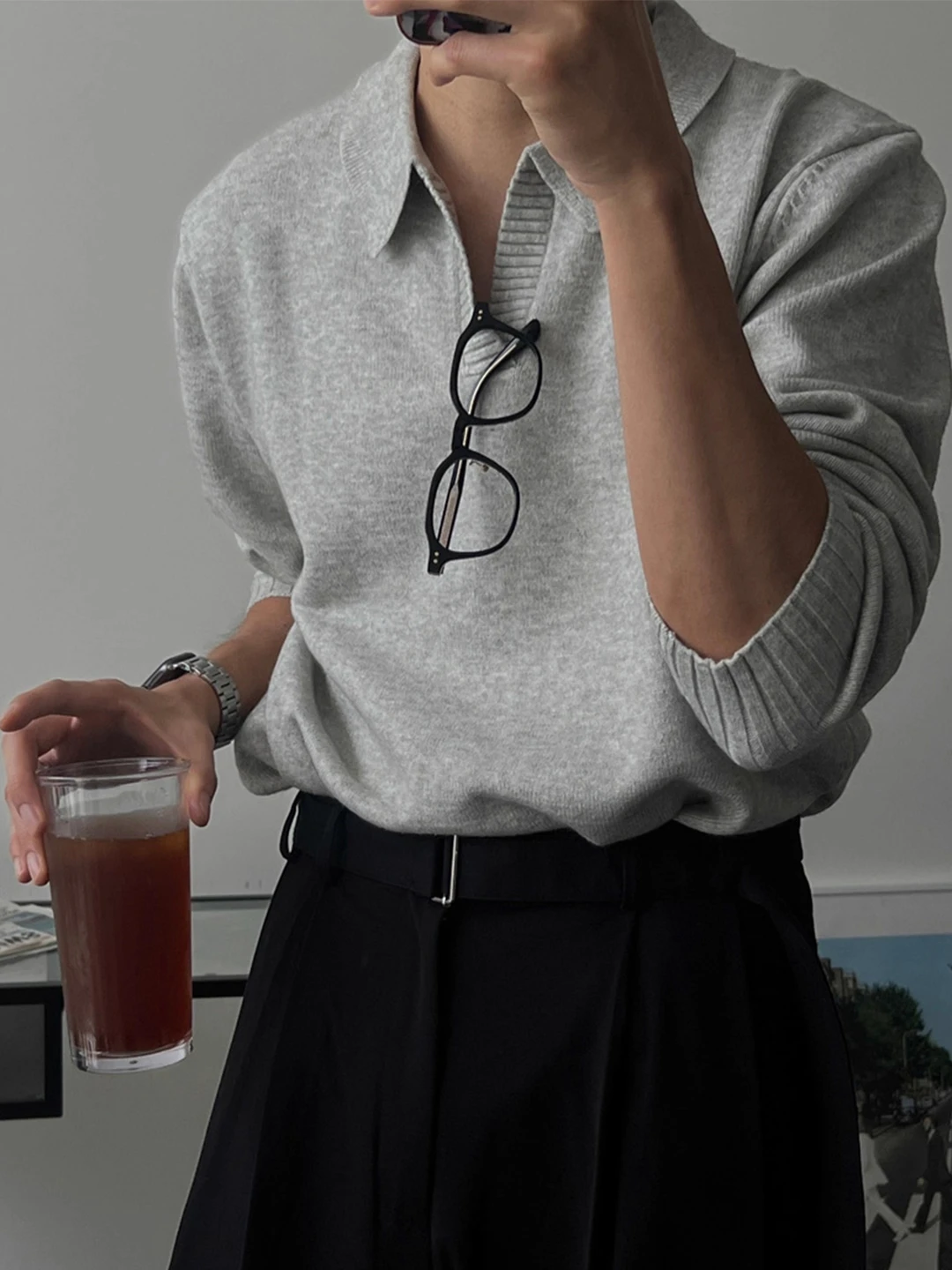 

Мужской вязаный свитер в американском стиле с V-образным вырезом, осенне-зимняя новинка, ретро-мода, базовый слой, свободный крой, повседневная одежда