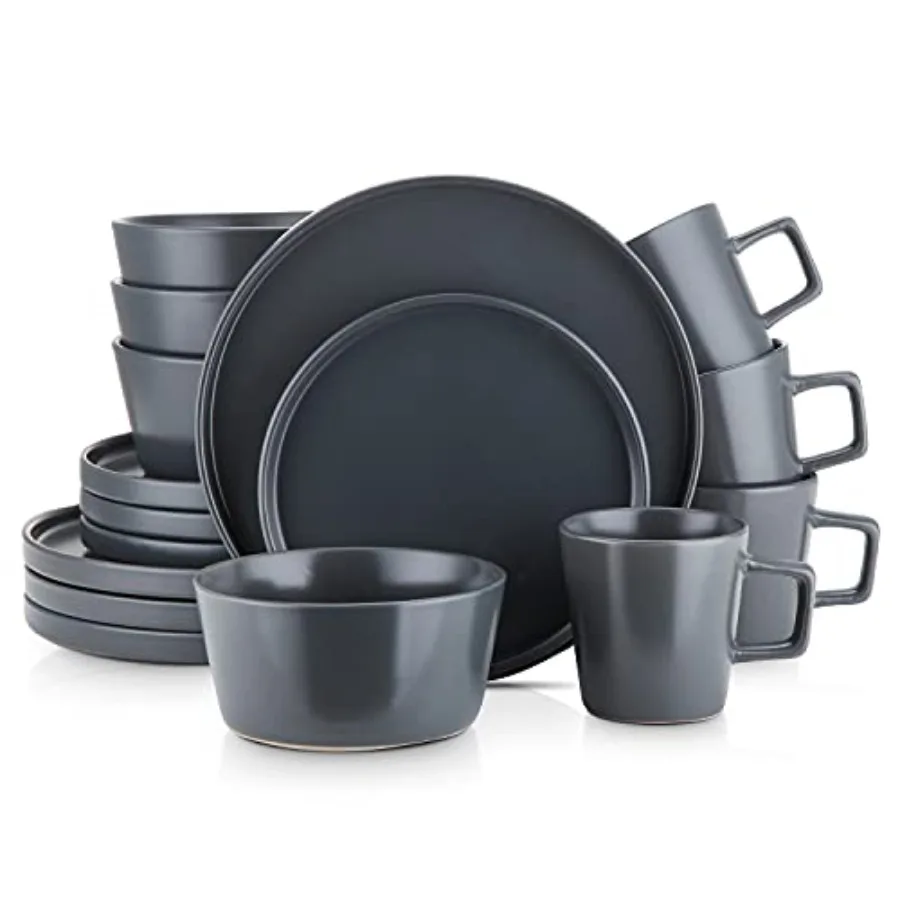 

Coupe Stoneware Dinnerware Set Service for 4 Gray Matte