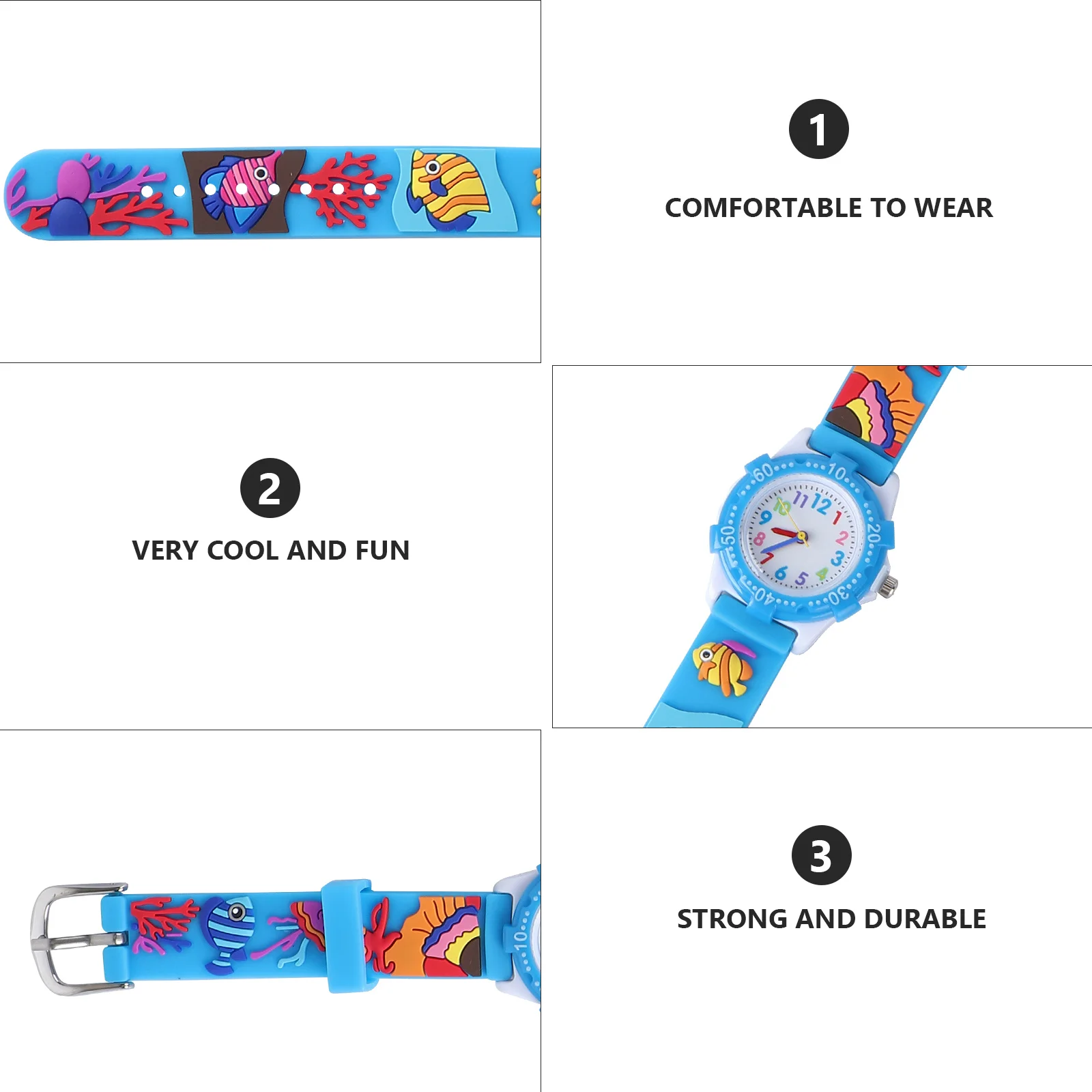 1pc Watch Blue 3D Ocean Animal Pattern Lightweight Durable Creative Wristwatch For Learning Gift