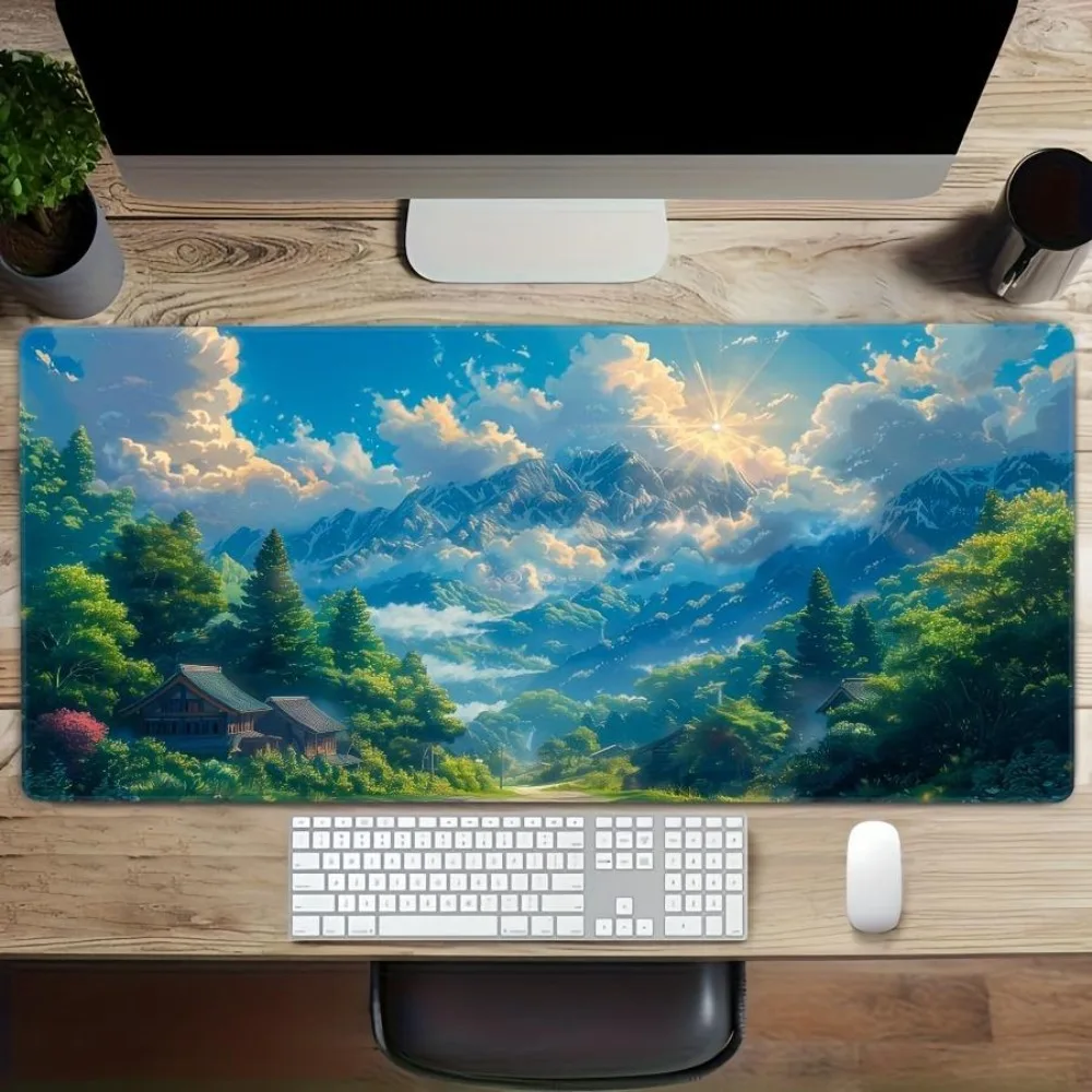 Large-sized game table mat with jungle mountain scenery design pc accessories desk organizers and trays tapis de souris