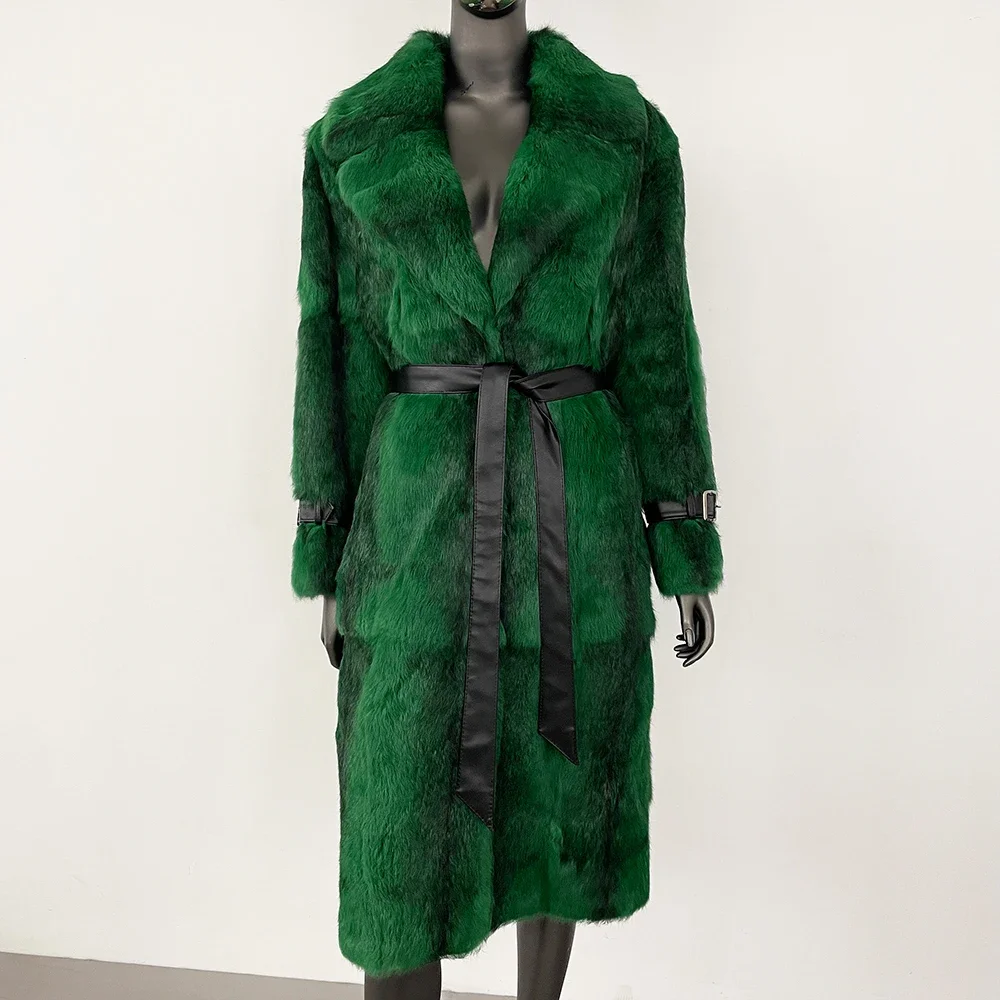 

Осенне-зимнее женское пальто из кроличьего меха, утепленное теплое меховое интегрированное модное пальто выше колена с леопардовым принтом, цельнокожаное импортное пальто